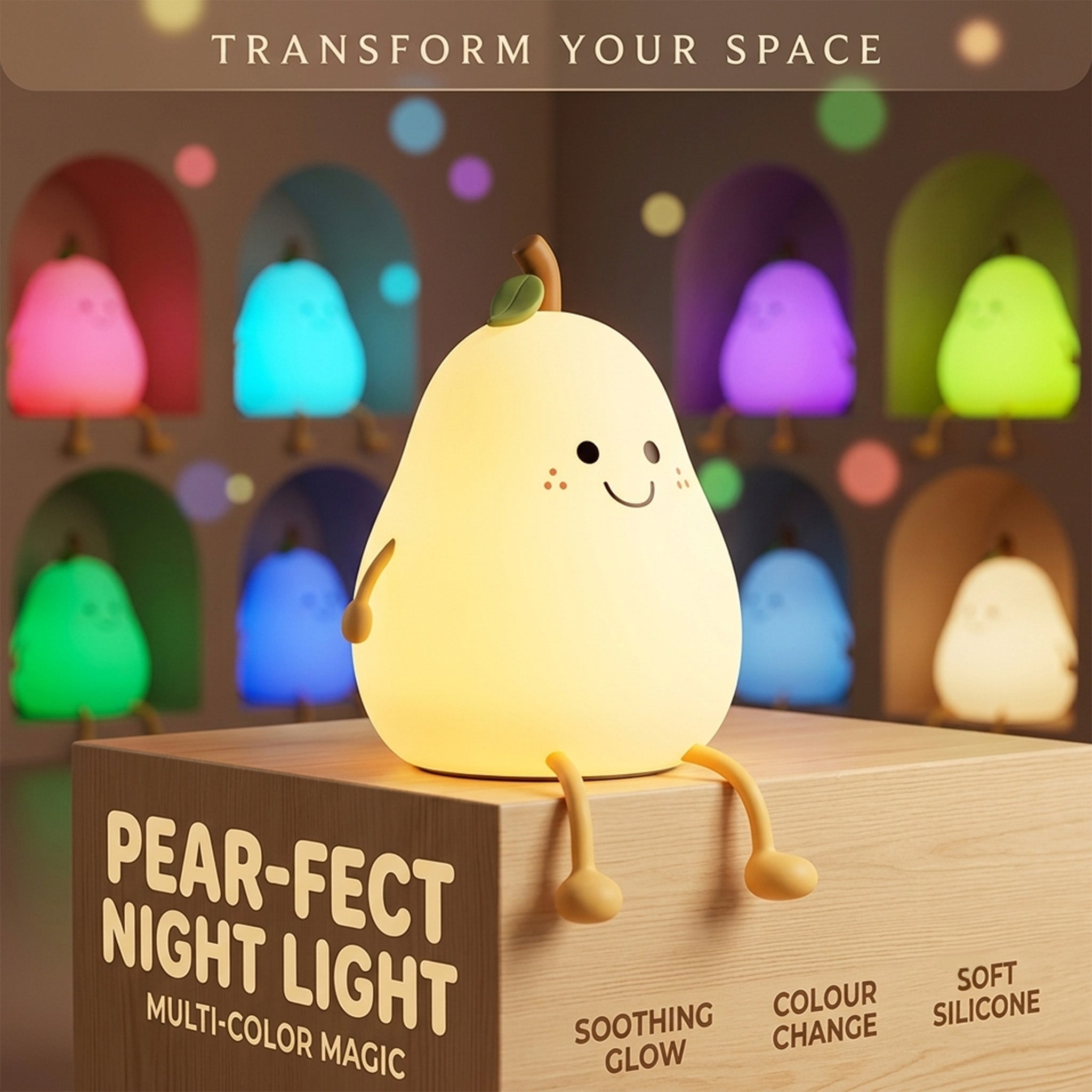 Cute Pear Shape Silicone Night Lamp With Multi Color Changing Mode (1 Pc)