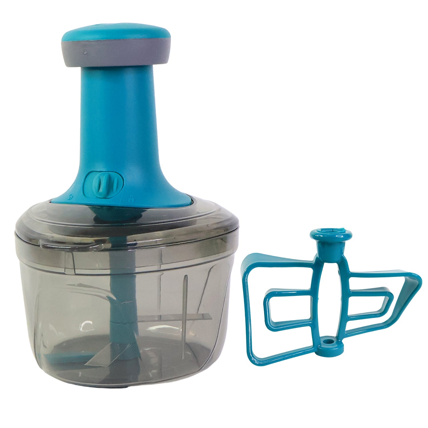 Push chopper showing whisking attachment for eggs and batters.