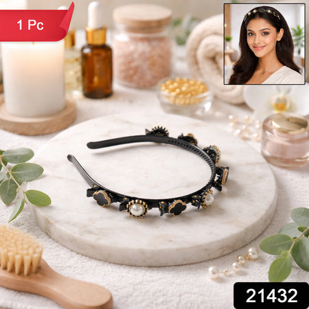 Premium Decorative Headband Stylish Black  Gold Finish Hair Band (1 Pc)