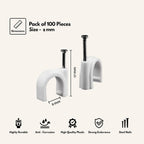 Premium Cable Management Nail Clips For Wire Organization (100 Pc  6mm)