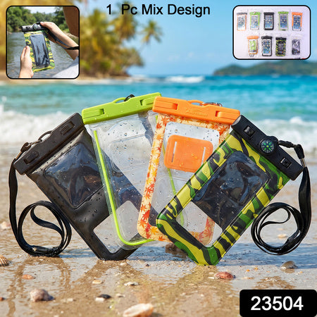 Mix Color Waterproof Mobile Pouch With Compass  1 Pc Universal Phone Case With Lanyard