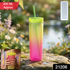 Gradient Plastic Drinking Tumbler Cup With Lid And Straw 400 Ml Approx