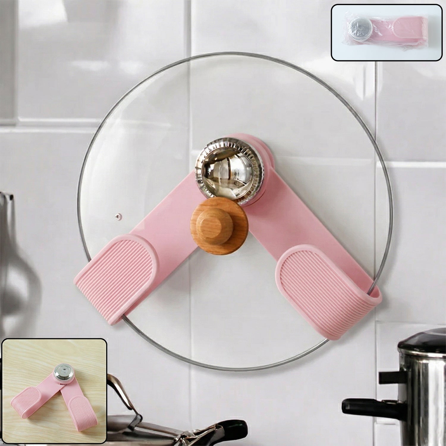 Adjustable heat-resistant pot lid holder clip for kitchen safety