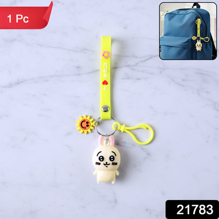 Cute Cartoon Bunny Silicone Keychain With Decorative Strap (1 Pc)