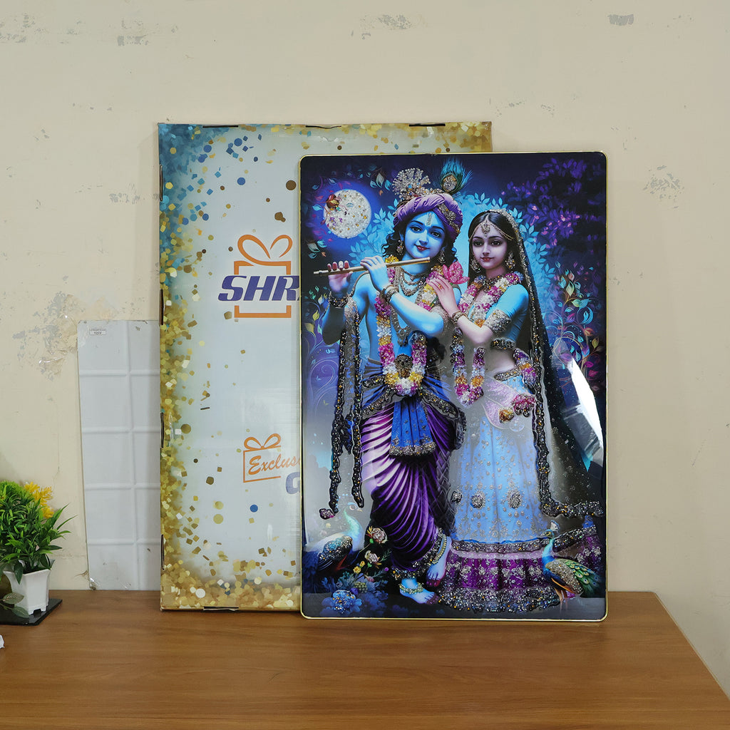 Divine Radha Krishna Full Moon Artistic Wall Frame (1 Pc 89x58 Cm)