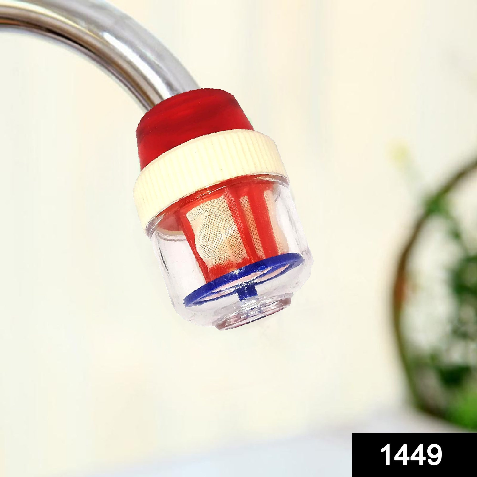 Close-up of the plastic Water Tap Filter, highlighting its compact design.