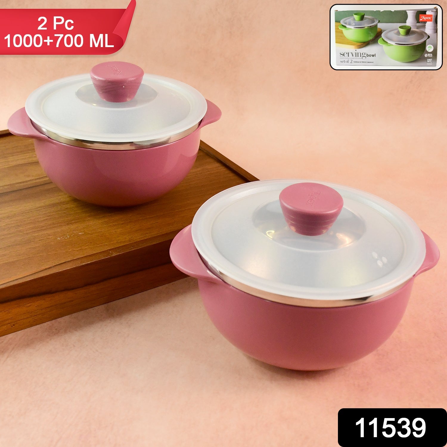 Two BPA-free plastic serving bowls with airtight lids for food storage