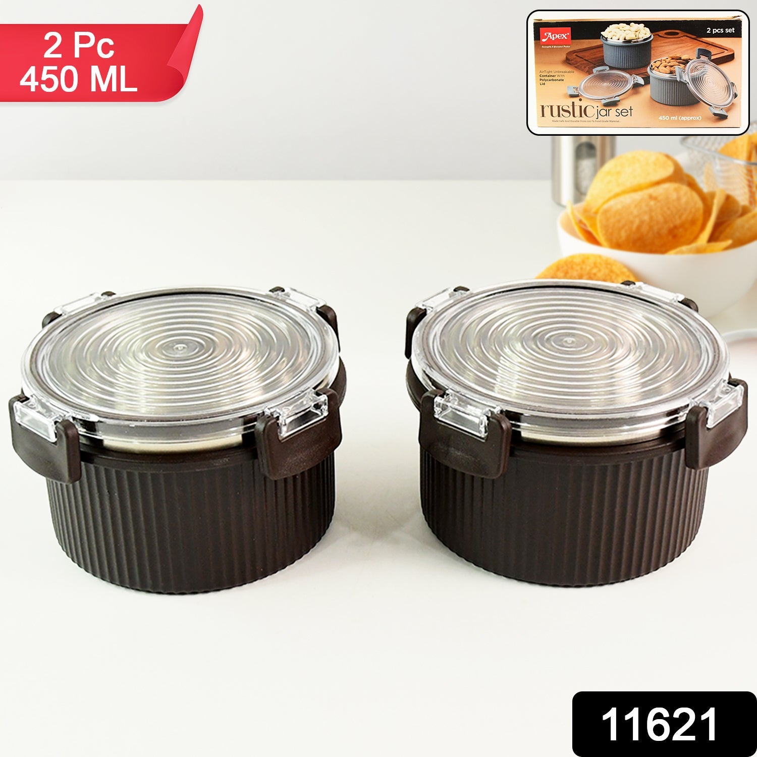Set of 2 rustic airtight kitchen storage jars ideal for snacks and pulses