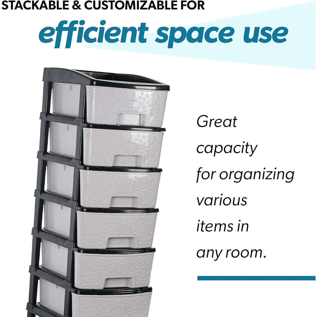 6-layer Heavy-duty Plastic Drawer Organizer Cabinet With Stone Texture Drawers