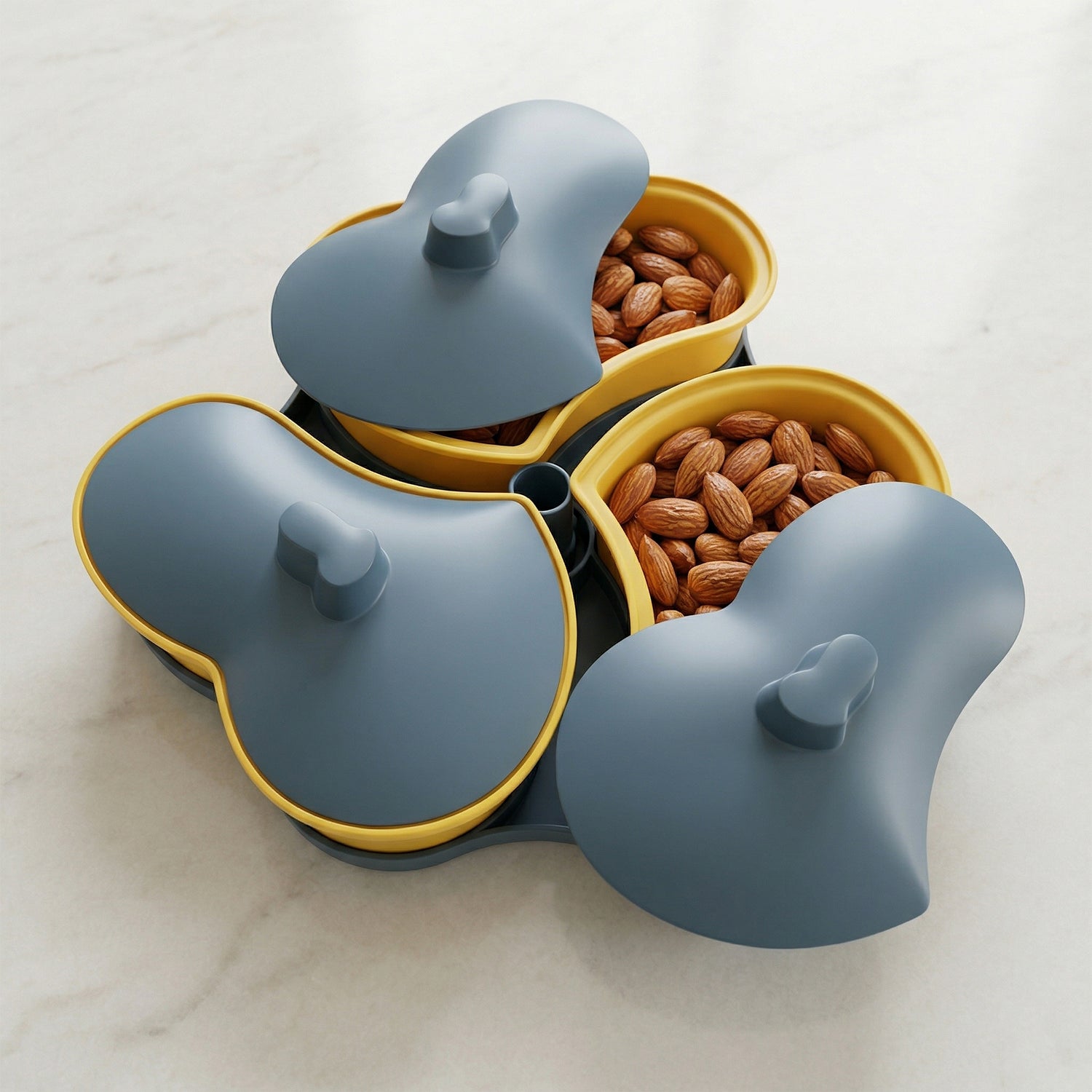 Food storage and serving organizer tray with three compartments