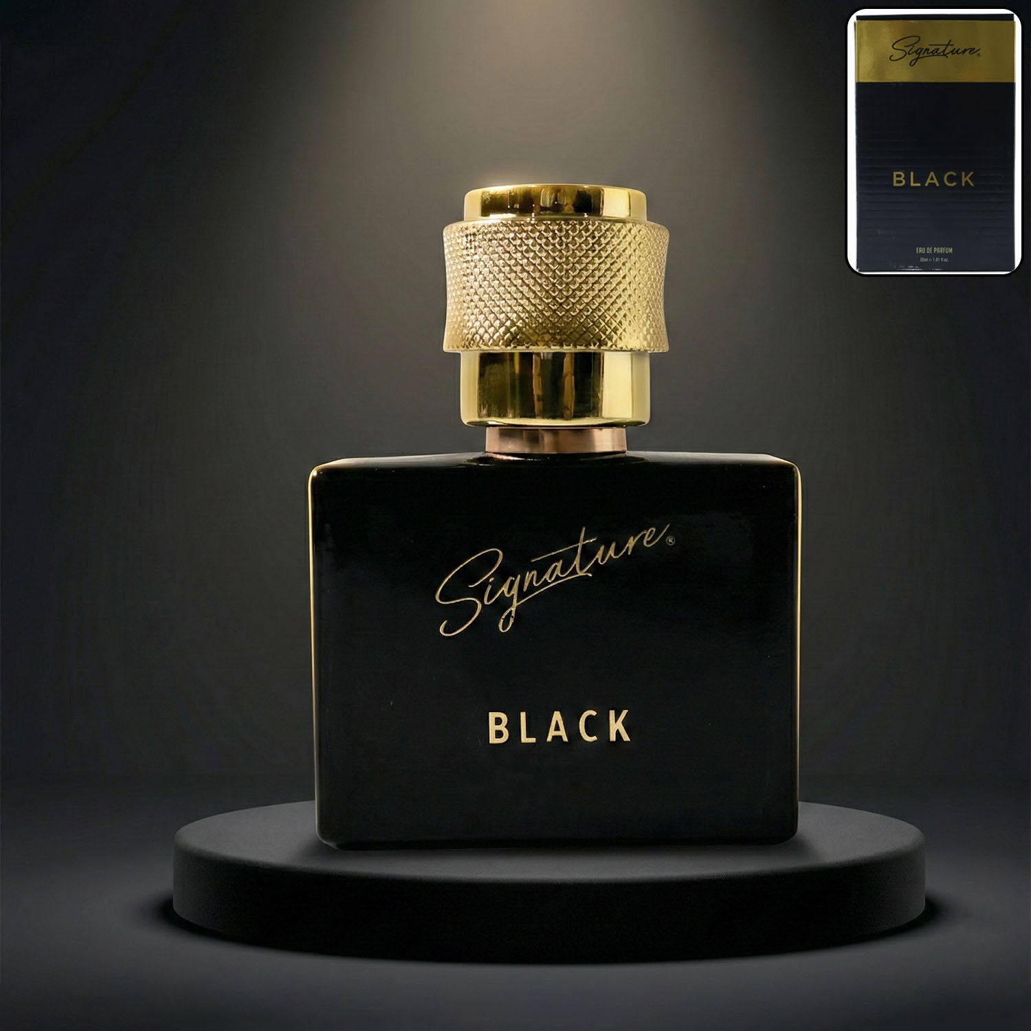 Signature Black Eau De Parfum 30ml bottle featuring bold, elegant design