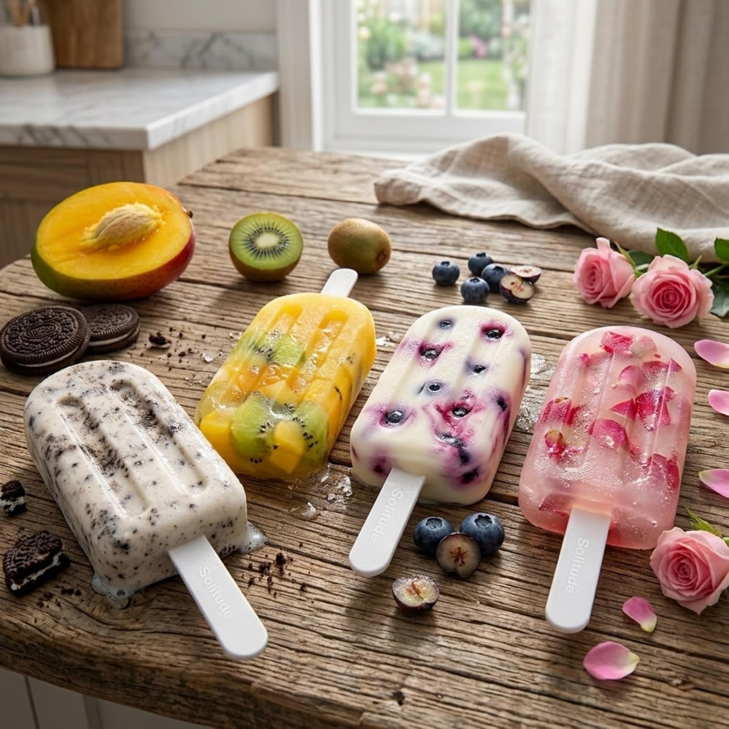 Durable silicone ice cream mold with built-in sticks