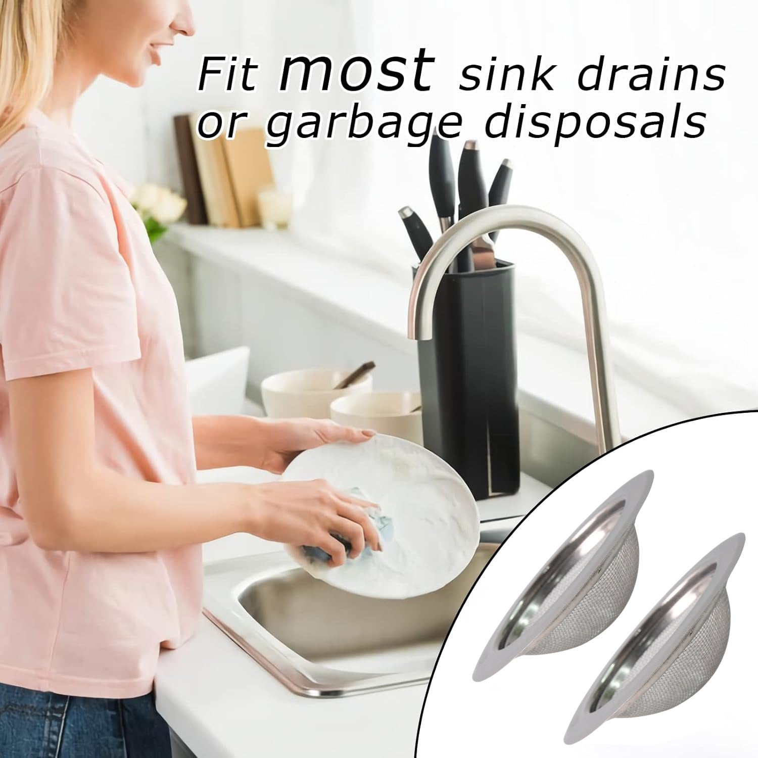 Close-up view of perforated stainless steel sink drain filter