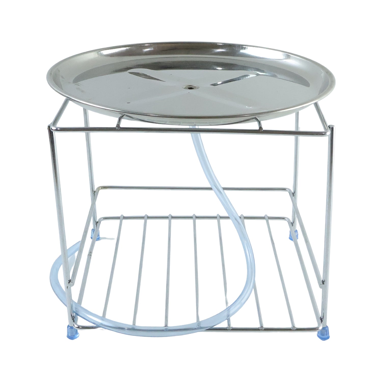 Stainless steel utensil rack with top tray and bottom shelf