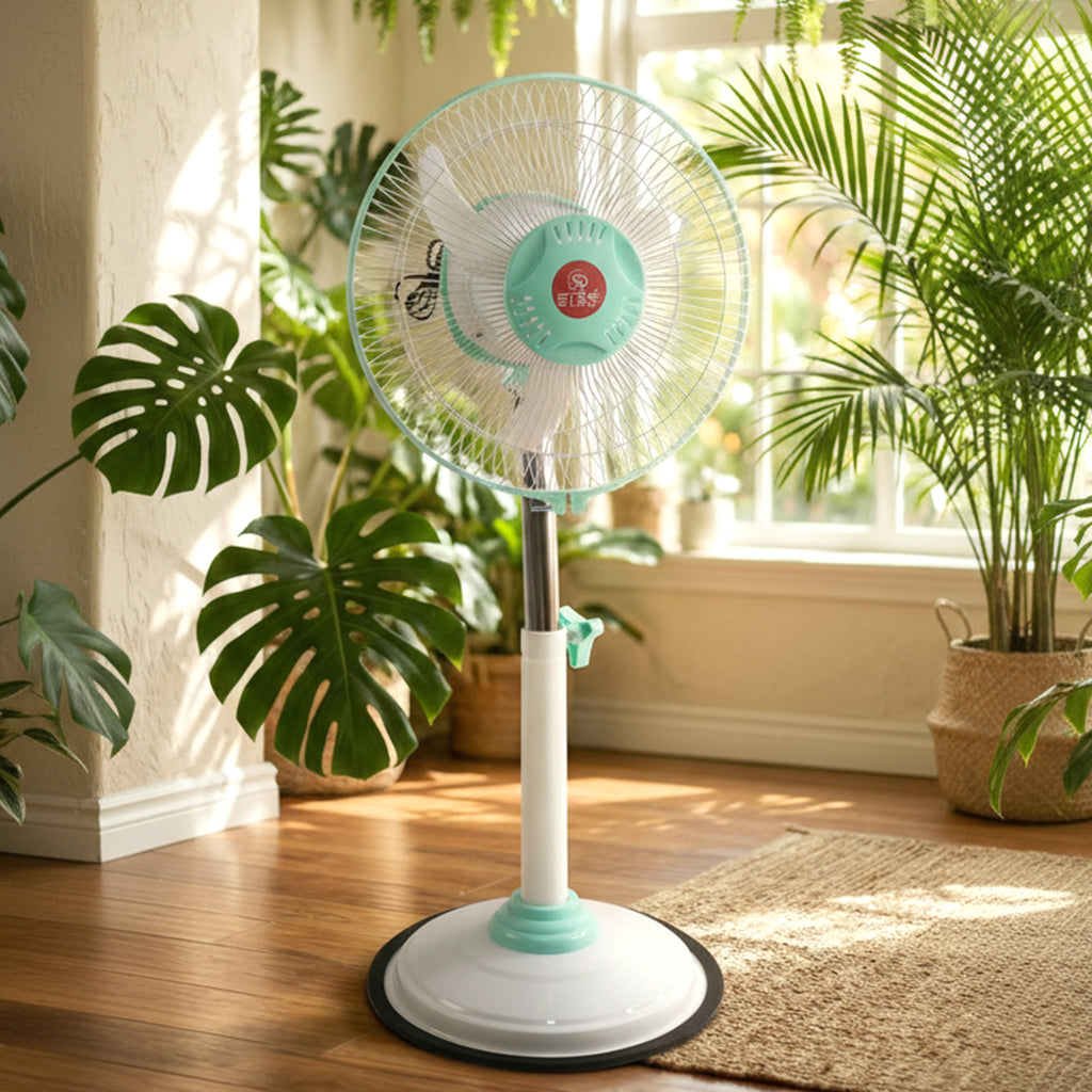 12v Dc Hybrid Pedestal Table Fan With Plug And Play Iec C13 Power Cable
