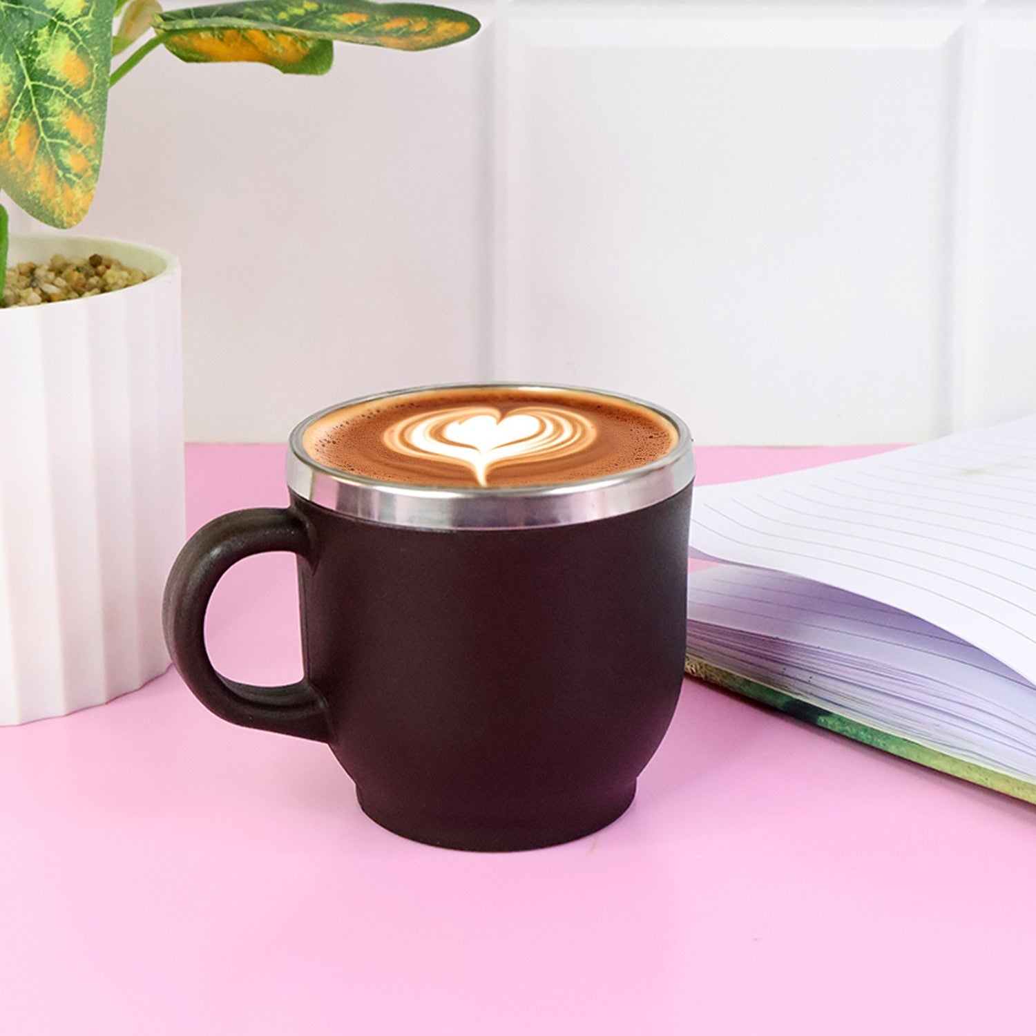 Elegant brown finished stainless steel cappuccino mugs gift set for coffee lovers