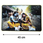 Peaceful Radha Krishna Village Scene Wall Art Frame (1 Pc 45x30 Cm)