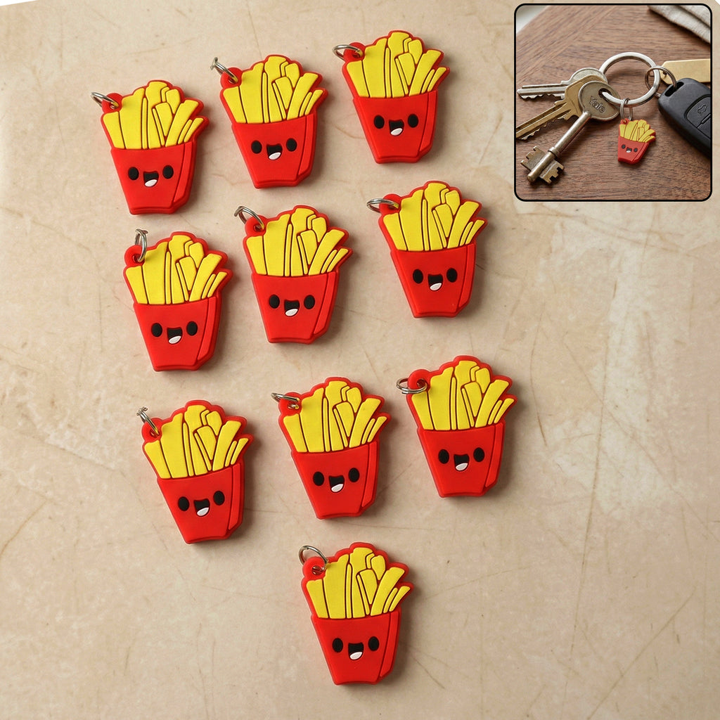 Cute French Fries Shap Bag Charm Keychain Set (10 Pc)