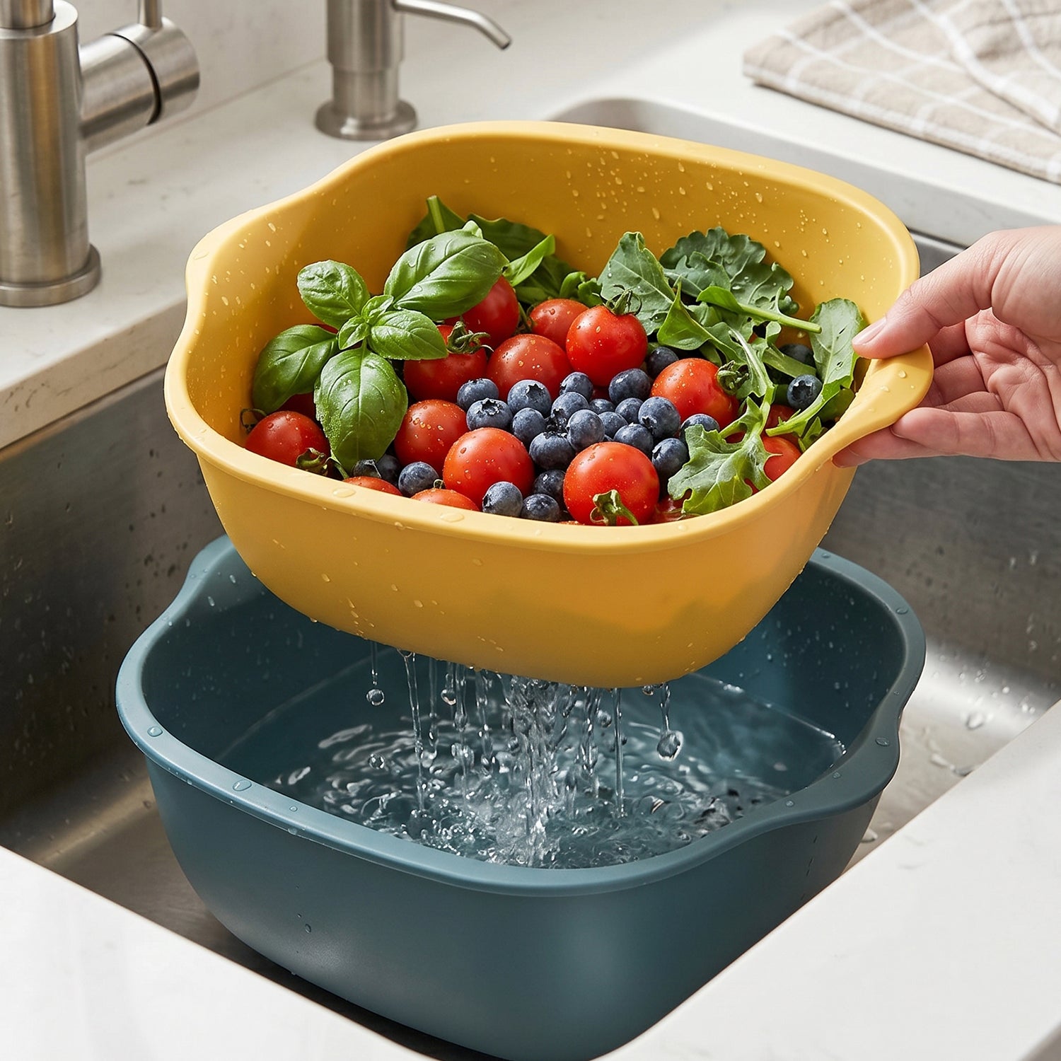 2 In 1 Multipurpose Plastic Washing Bowl With Drain Basket (1 Pc)