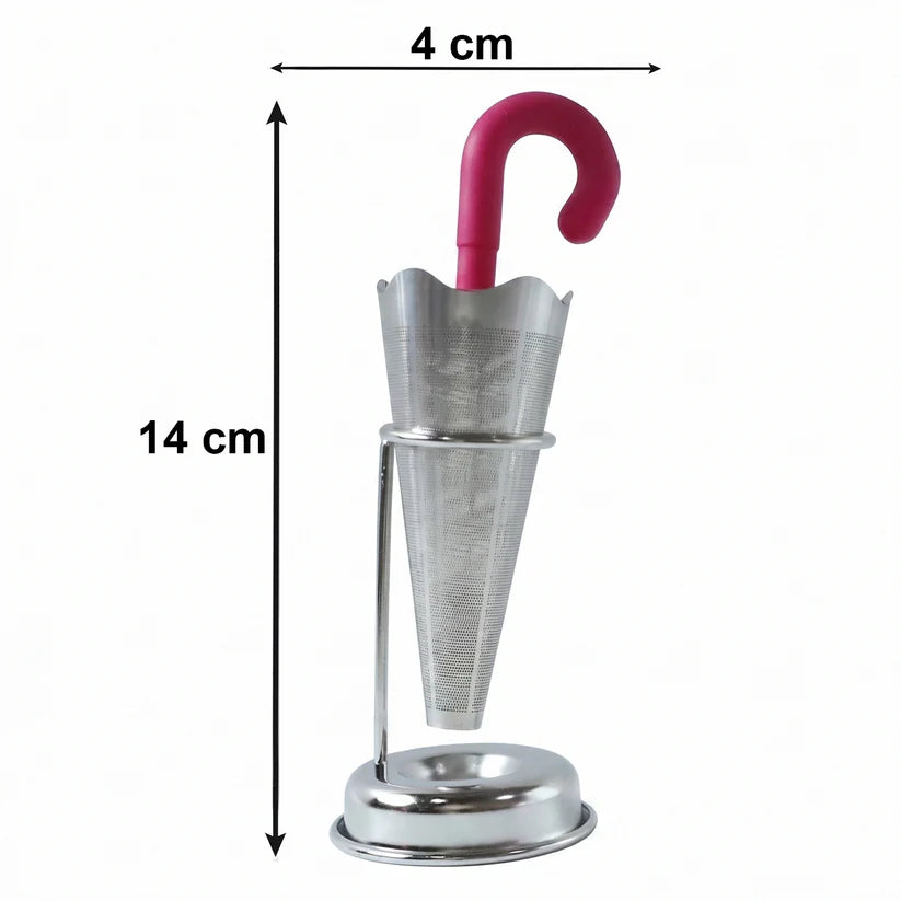 Stainless Steel Umbrella Tea Strainer with Stand Drip Tray Reusable Tea Infuser Filter (1 Pc)
