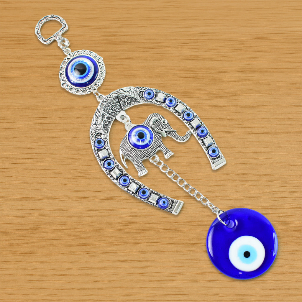 Decorative Evil Eye Hanging With Elephant And Horseshoe Motif  Wind Chime (1 Pc)