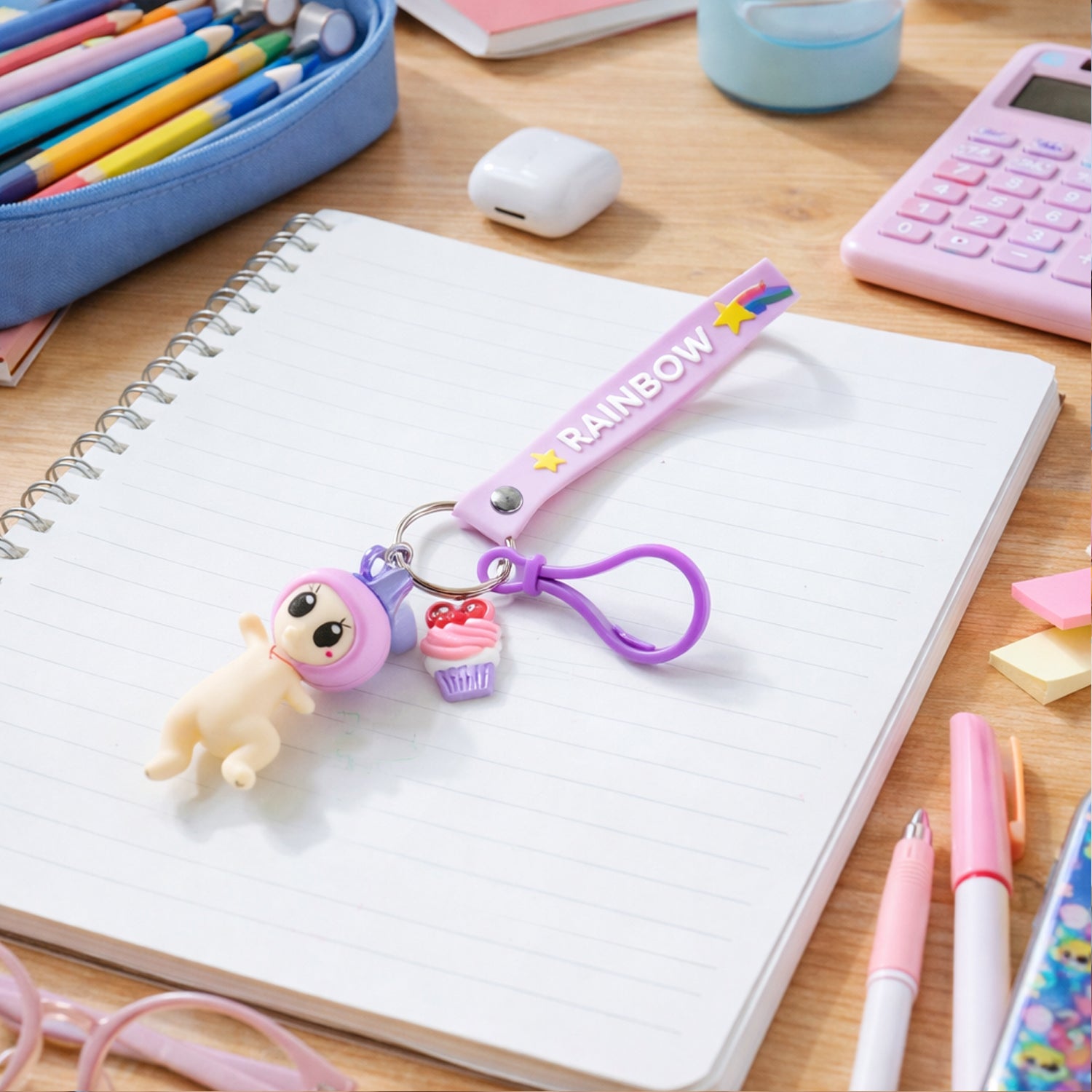 Cute Doll  Cupcake Keychain With Rainbow Strap (1 Pc)