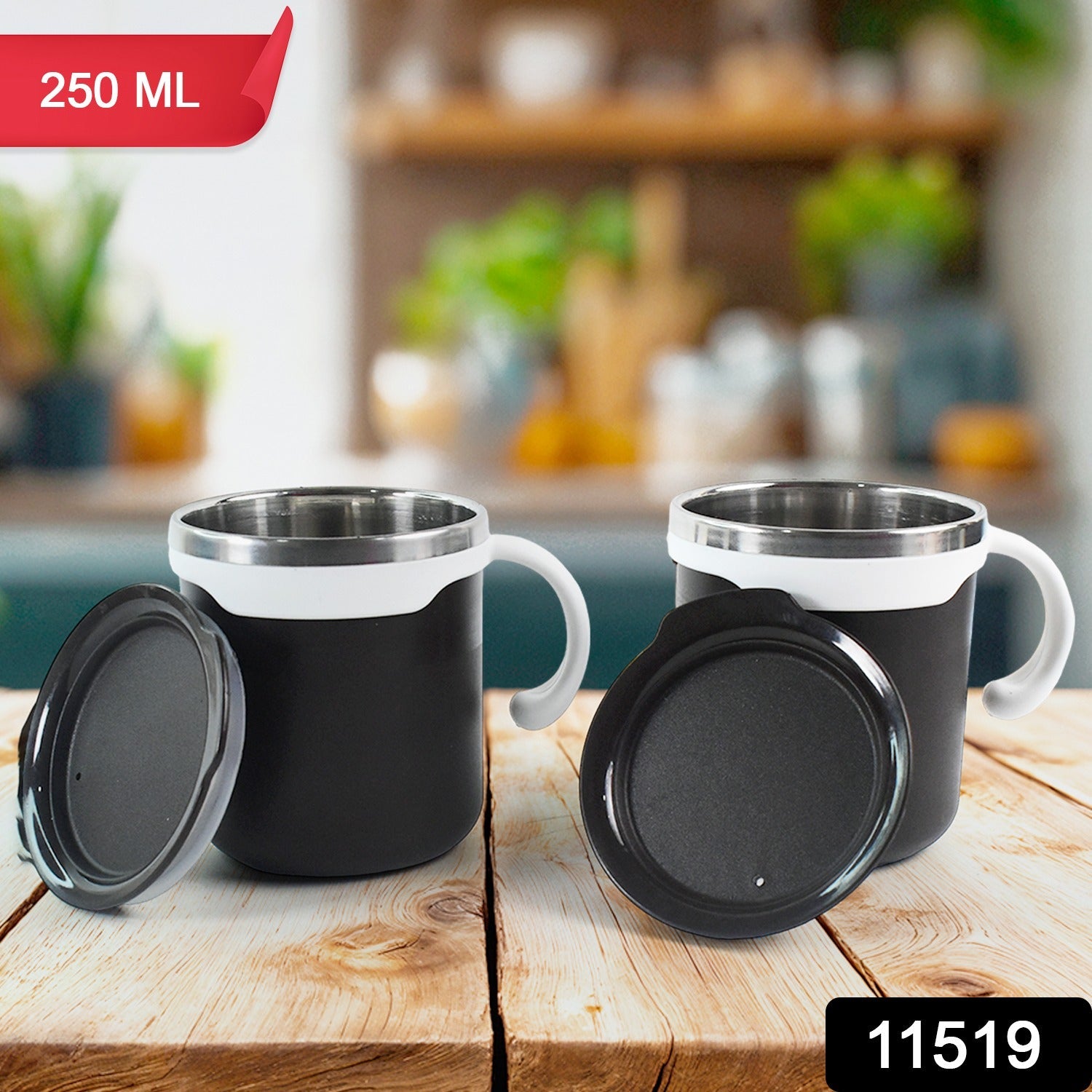 Stylish premium mocha mug set with ergonomic white handles and leak-proof lids.