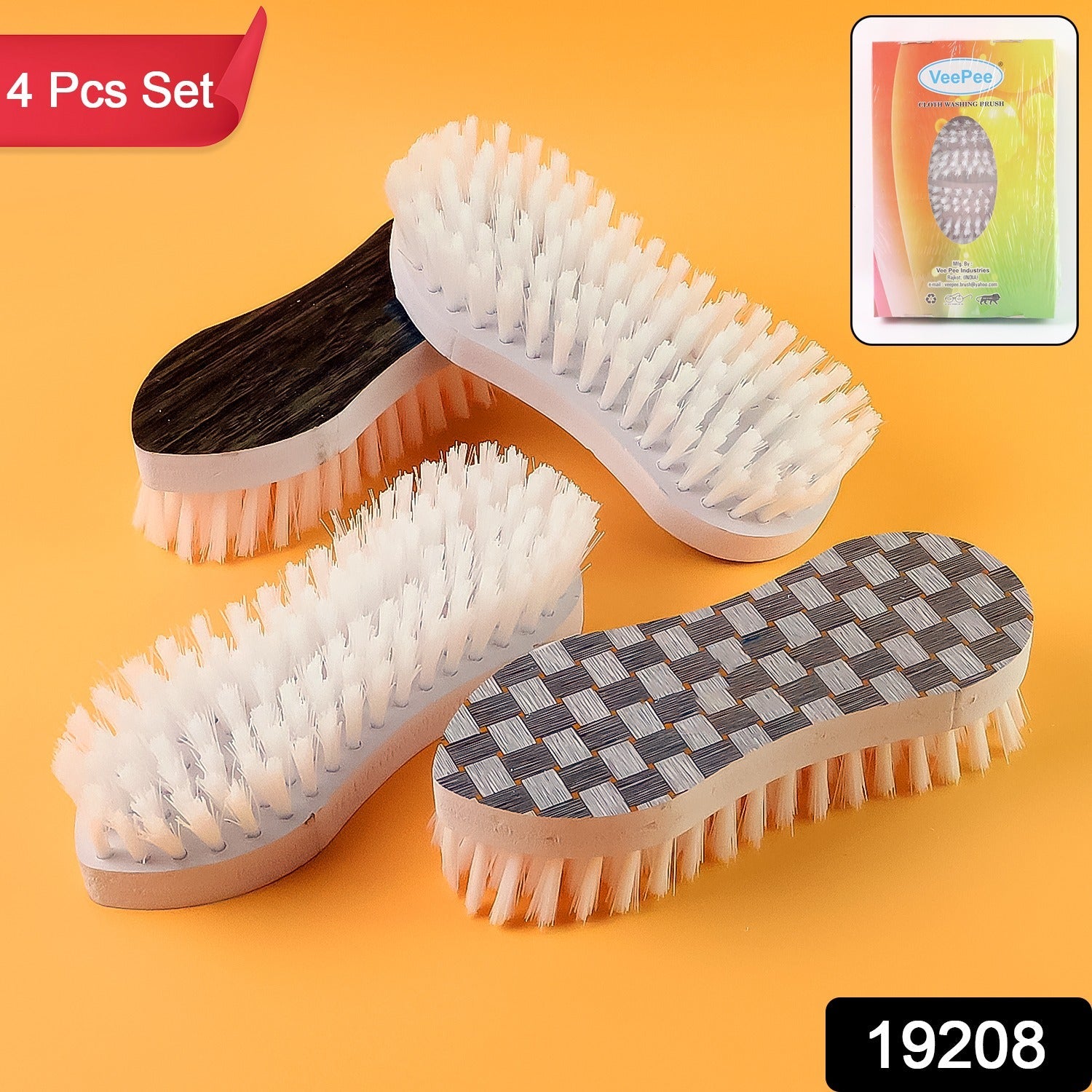 Curved fabric scrub brushes included in laundry brush set for clothes washing