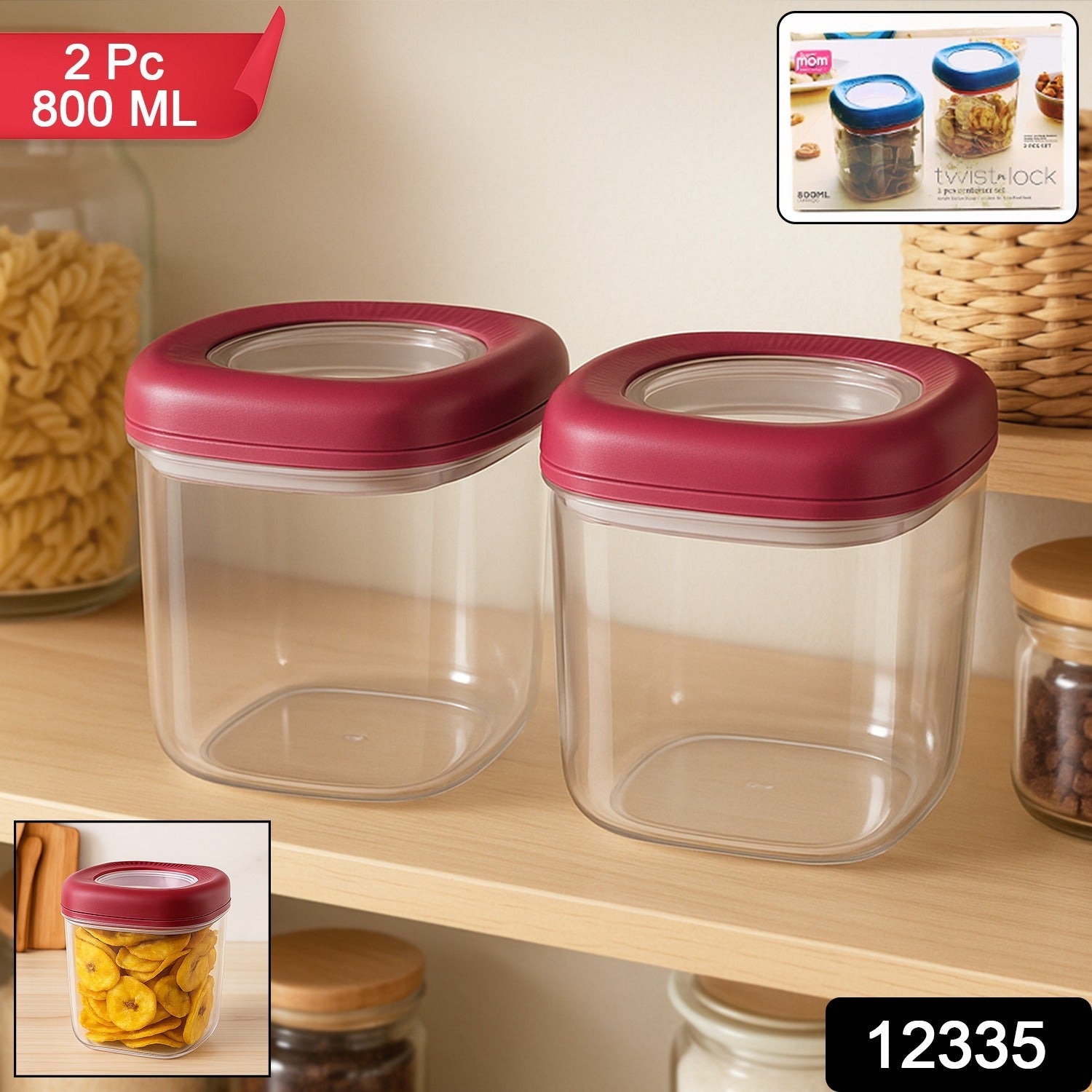 Two twist lock storage containers stacked for kitchen organization