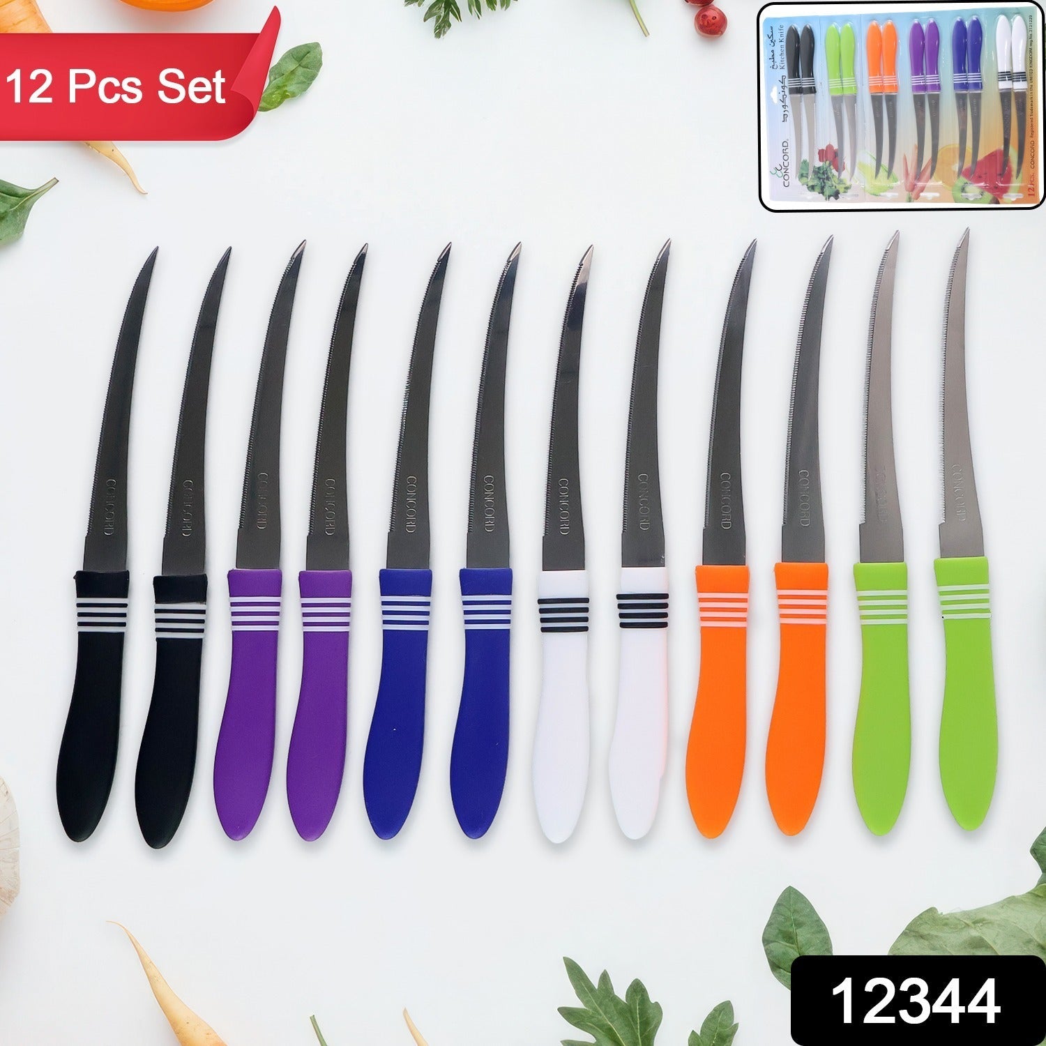 Close-up of sharp serrated blade from the stainless steel 12-piece knife set.