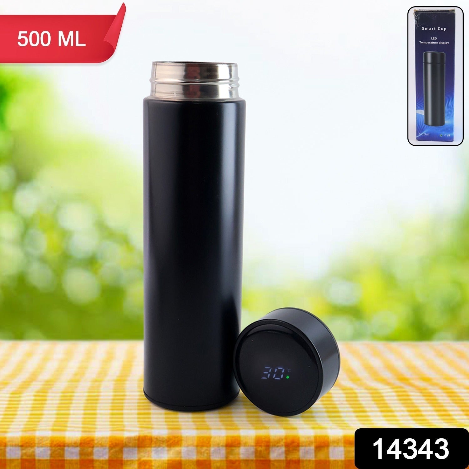 Black thermos flask featuring smart LED temperature screen