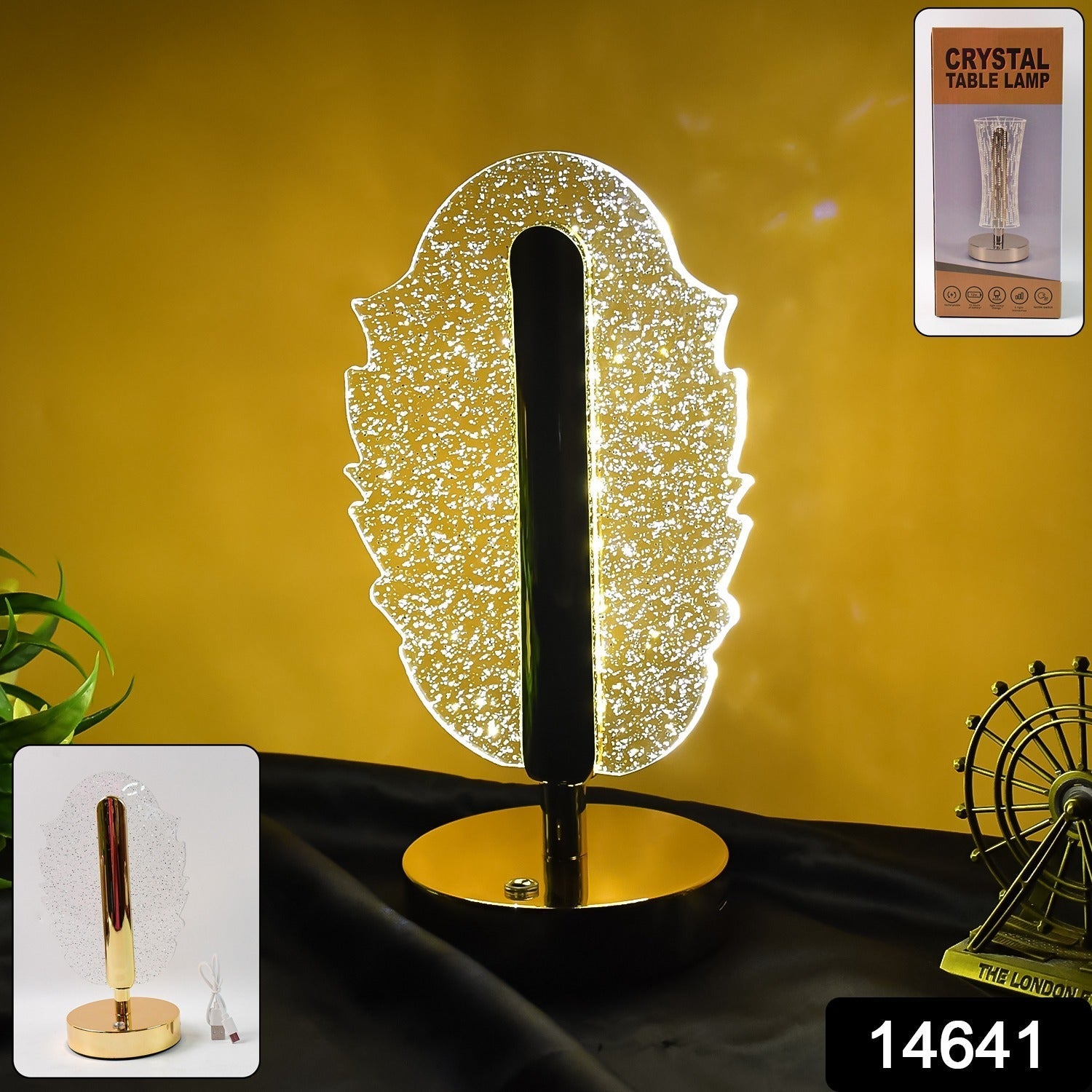 Premium Feather Shape Crystal Table Lamp emitting ambient glow