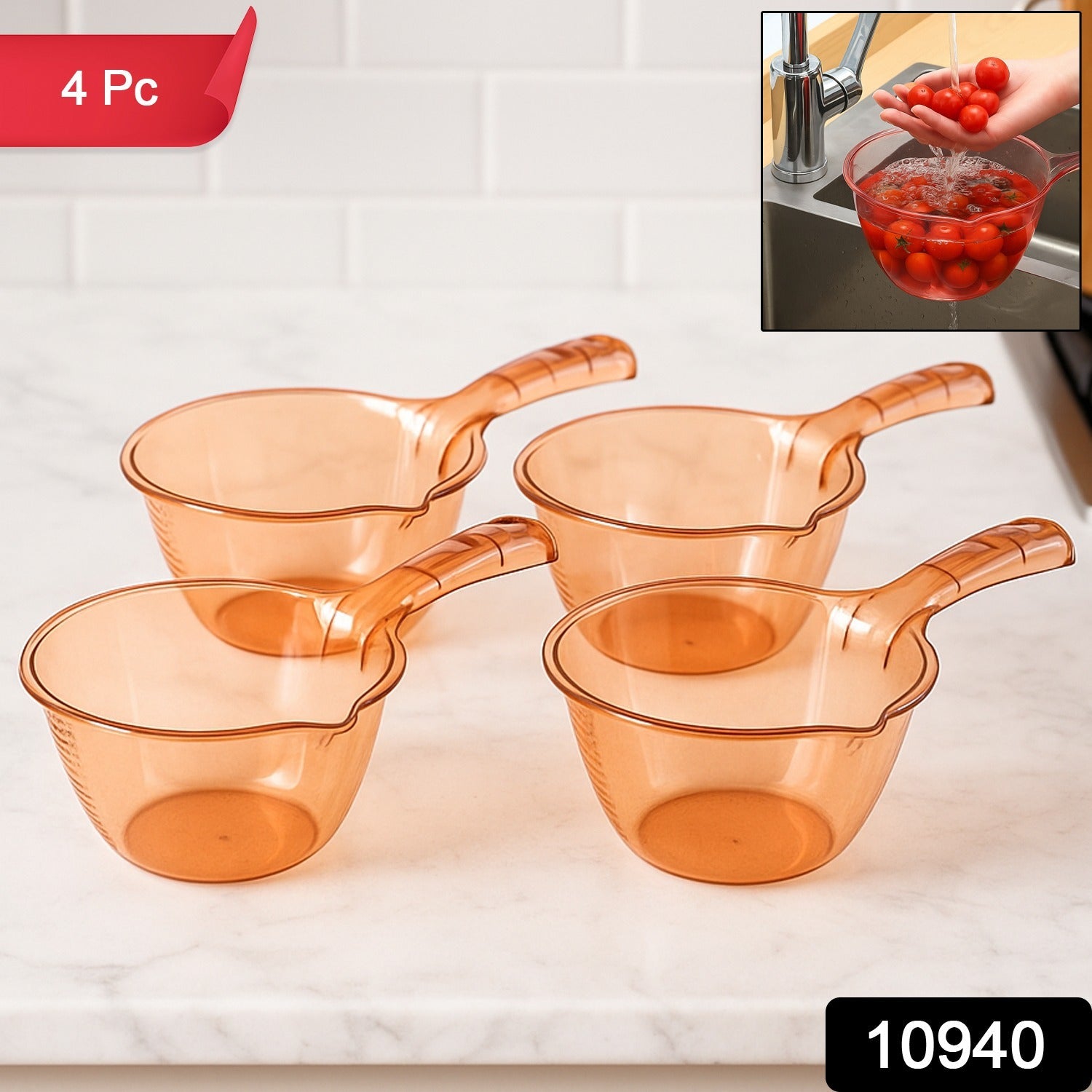 Pack of four kitchen washing and straining bowls ideal for rinsing fruits and vegetables