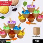 5321  Ice Cream Bowl  Spoon Set Plastic Solid Colour Cream Cup Couple Bowl With Spoon. Ice Cream Spoon  Bowl Set 12 Pc Set Of Ice Cream Bowl  Spoon (Multi Color)