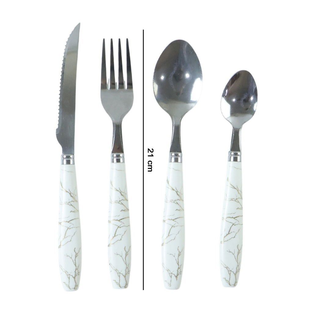 Stainless Steel Cutlery Set With Marble Design Handle (4 Pc  Set)