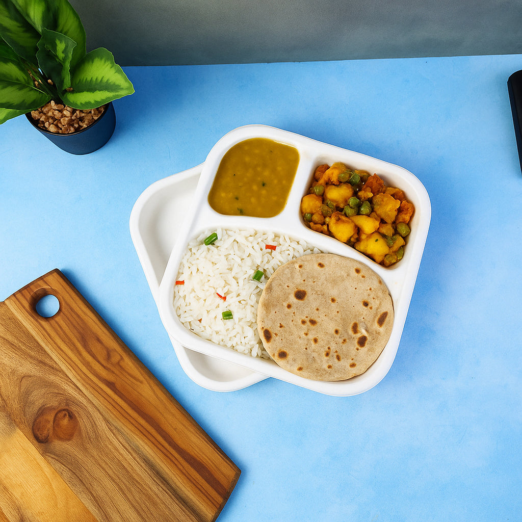 Compostable Bagasse 3-compartment Square Meal Plate