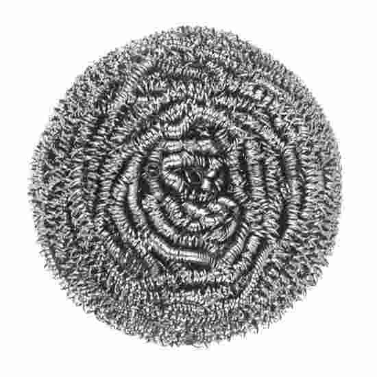 Another angle of the durable round stainless steel scrubber, highlighting its robust construction.