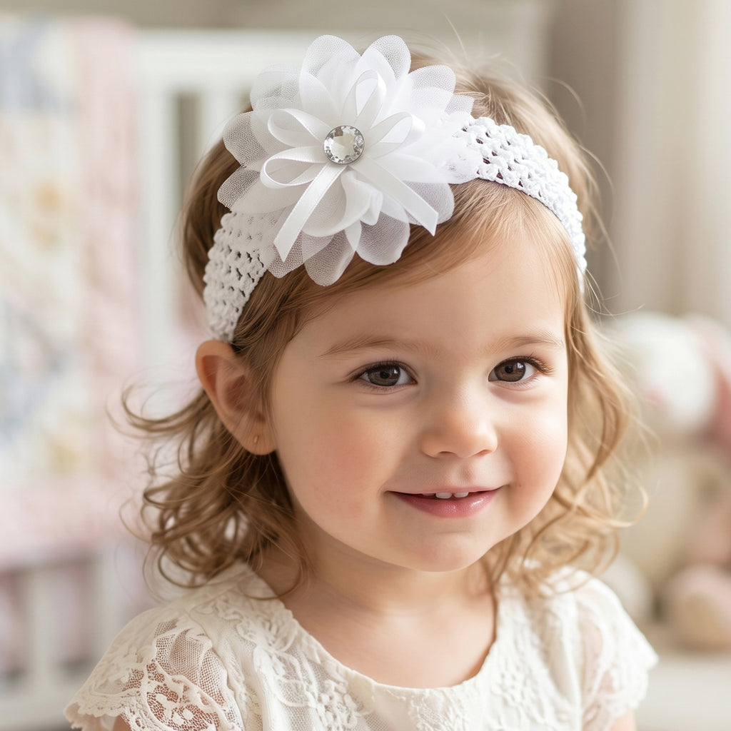 Soft Elastic Baby Hair Headband With Floral Lace Design (1 Pc Mix Design)