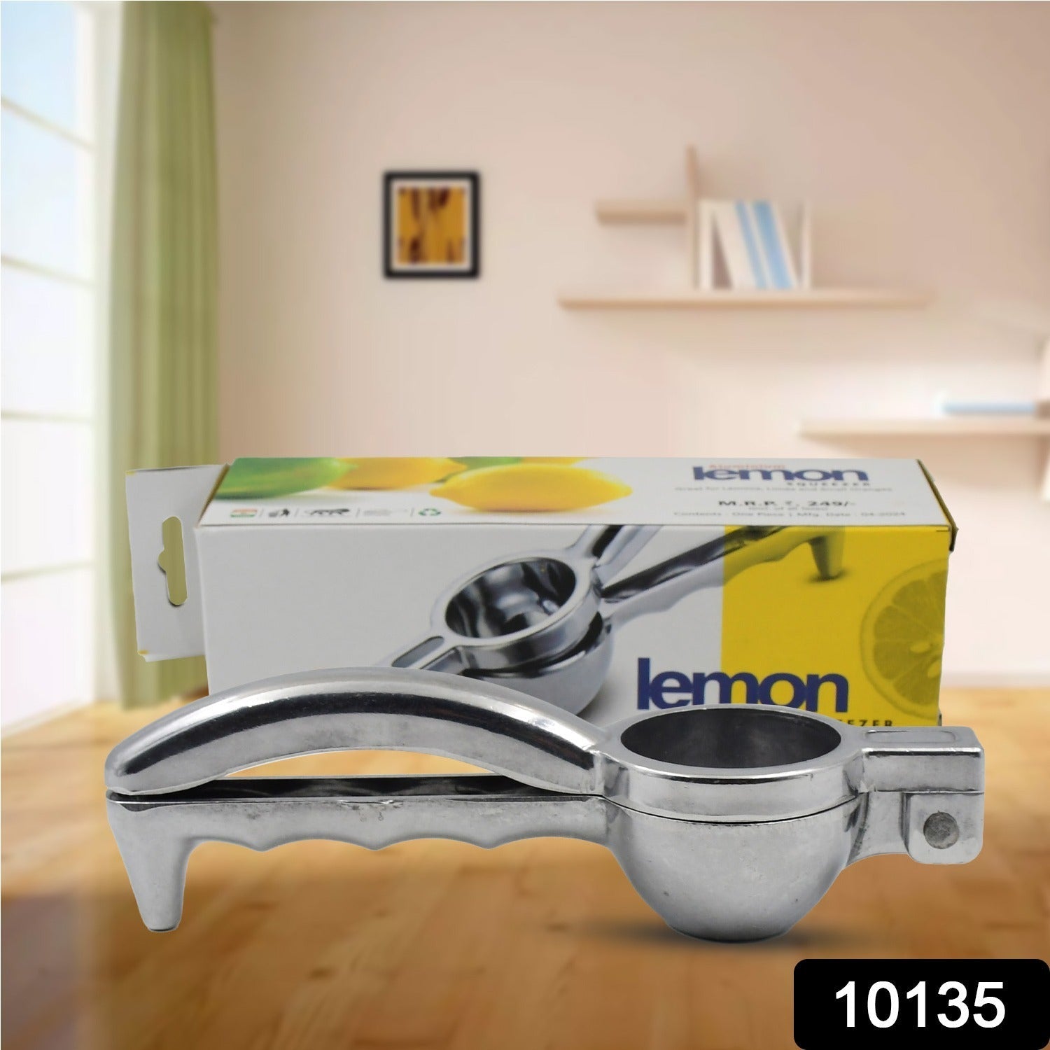 Ergonomic nimbu presser with serrated grip for comfortable juicing.