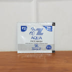 Zequz Aqua Face Wash sachet displayed with fresh, clean skin results.