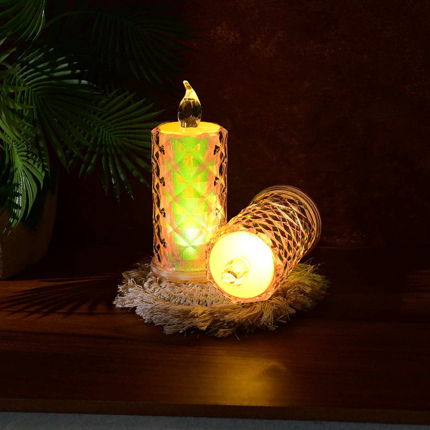 Decorative Led Candle Lights With Holographic Finish (2 Pc  Set)