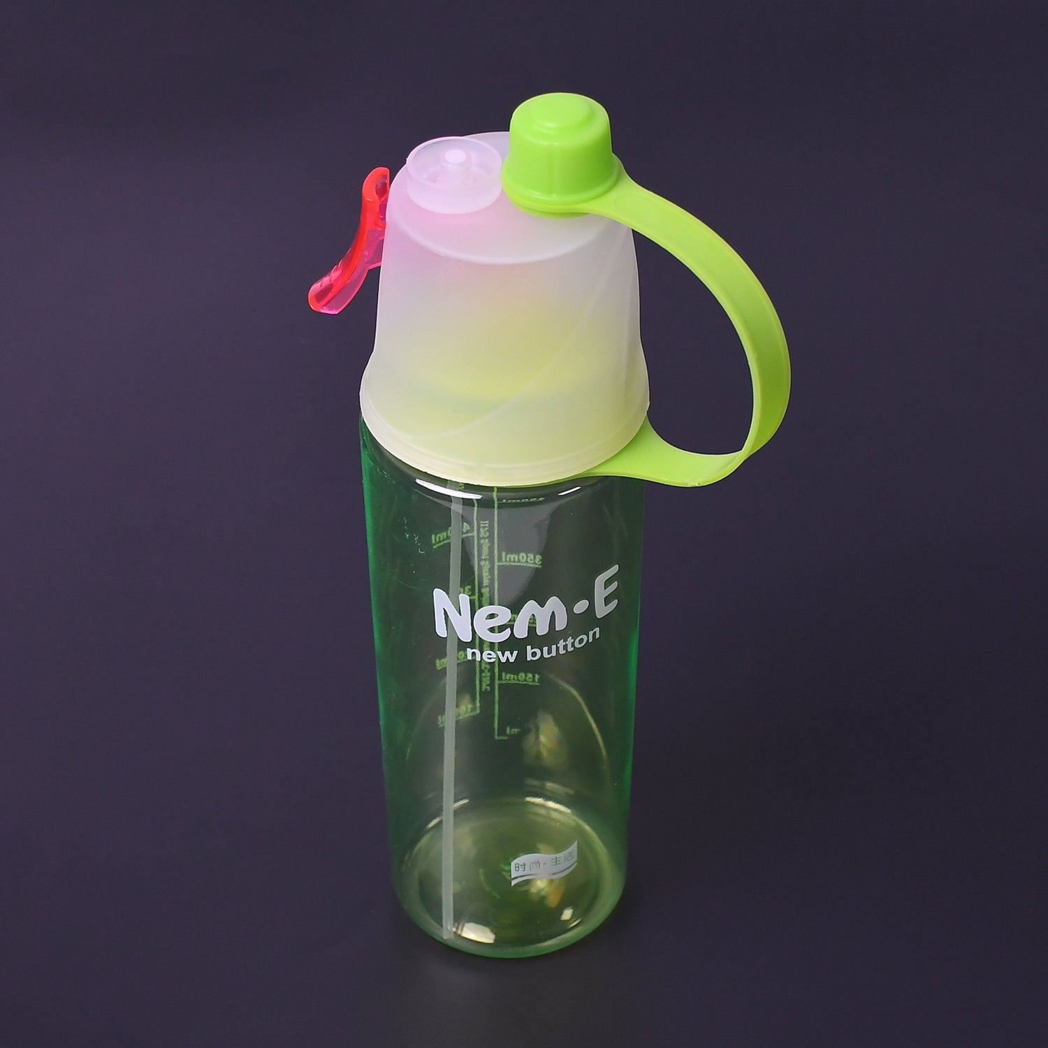 A sports water bottle mounted on a bicycle, demonstrating its perfect fit for cycling enthusiasts.