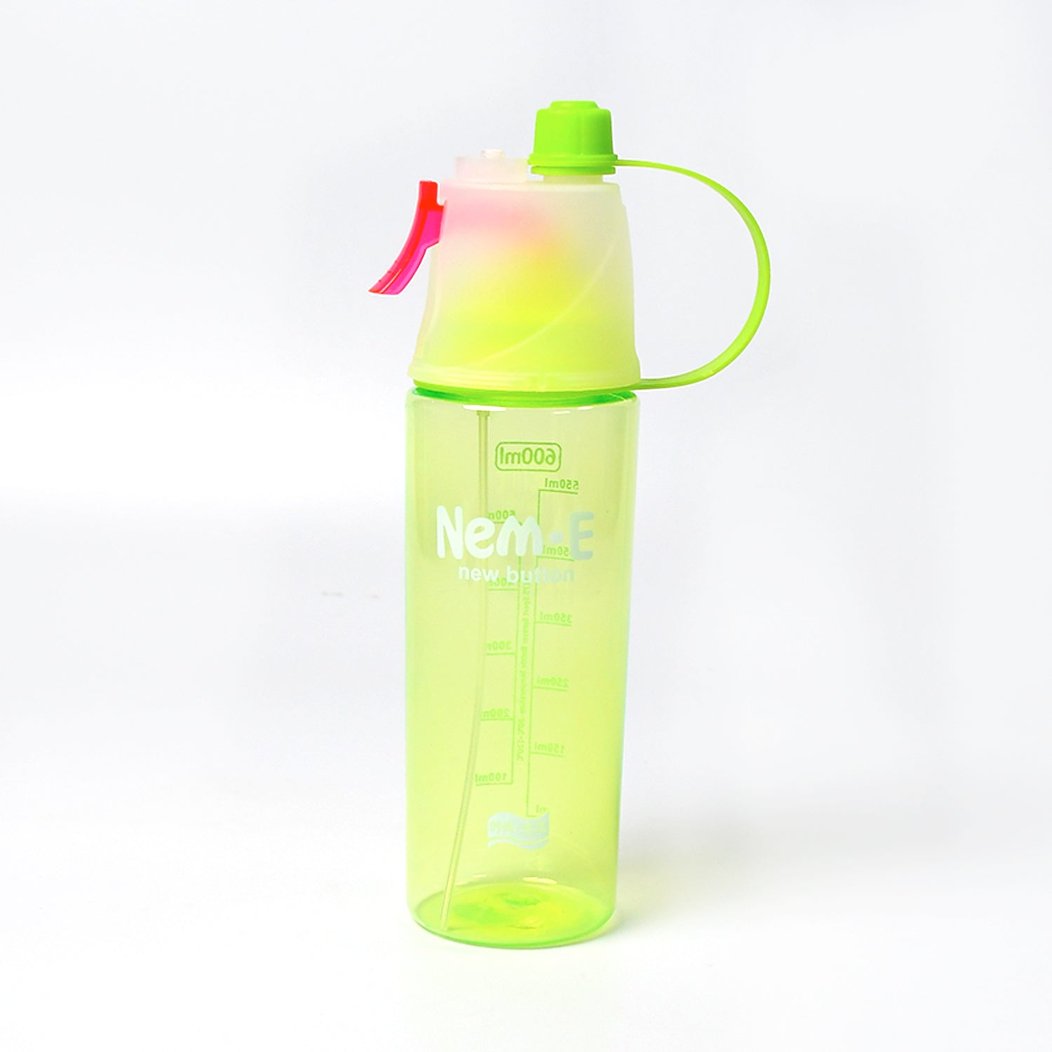 Close-up of the innovative spray feature on the sports water bottle, offering instant cooling relief.