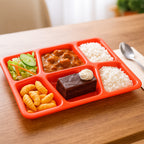 Plastic Multi-compartment Rectangular Meal Serving Tray  Plate (1 Pc  Red)
