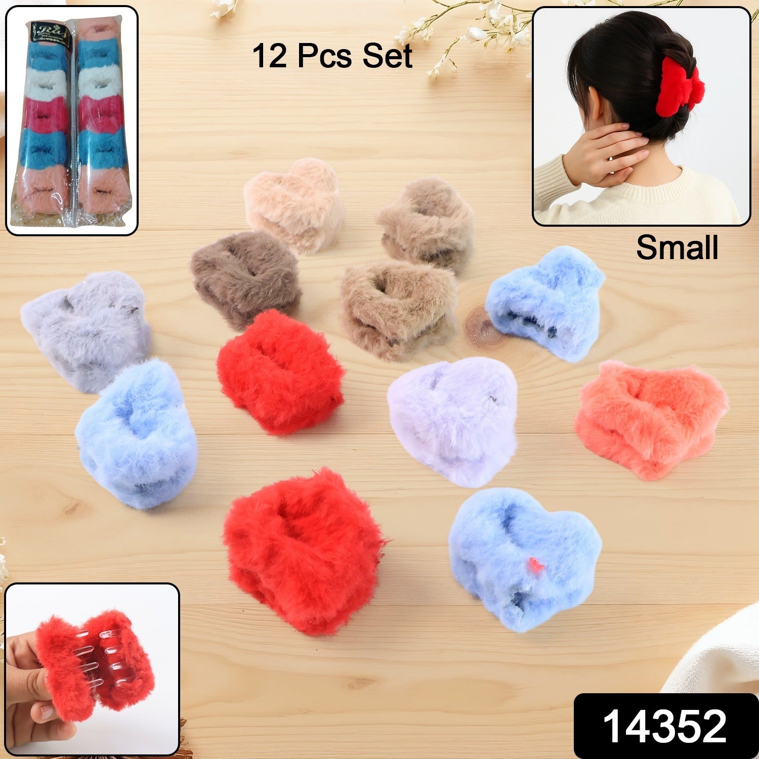 Mini non-slip hair claw clip from fluffy hair accessories set