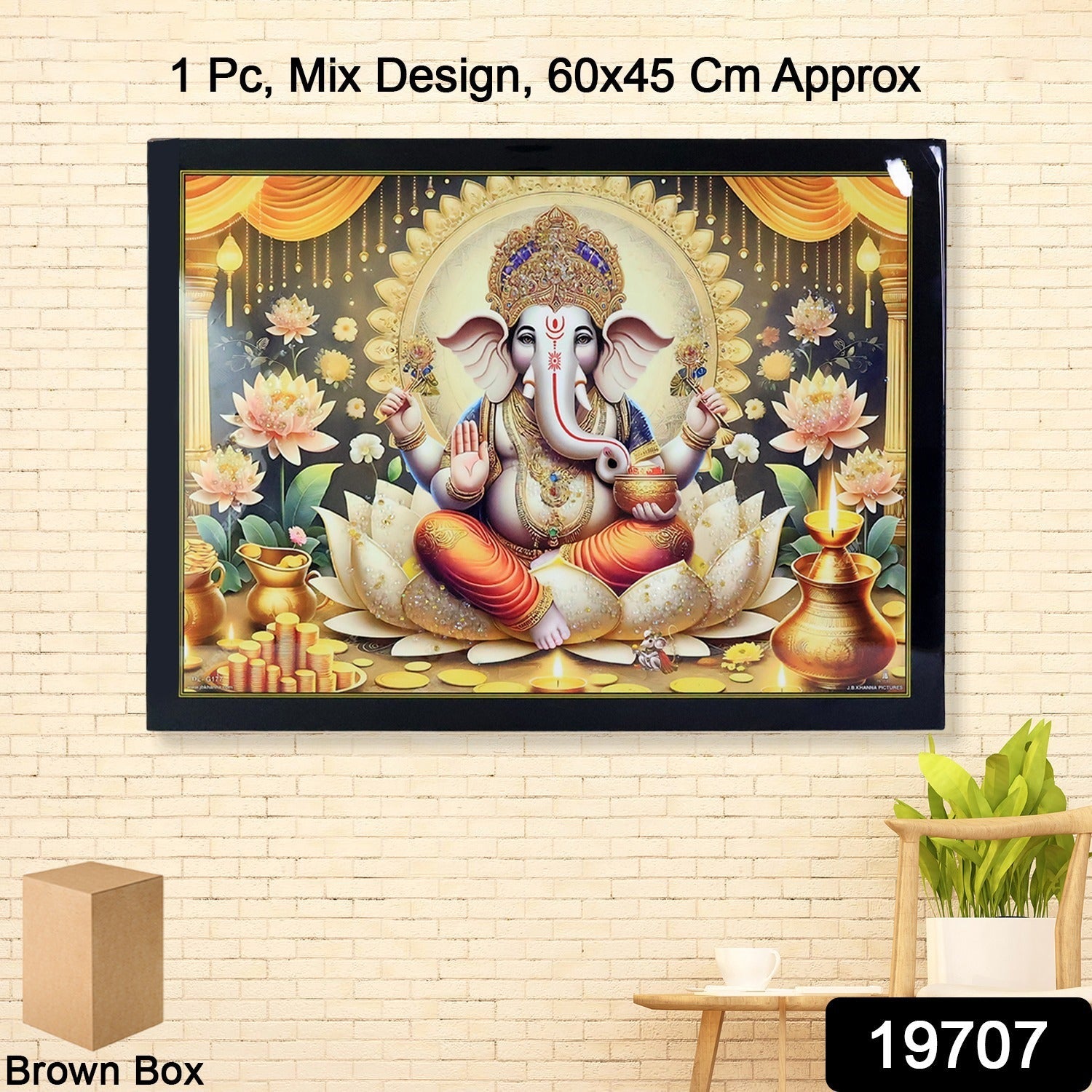 Lord Ganesha painting displayed in a modern office setting adding spiritual decor