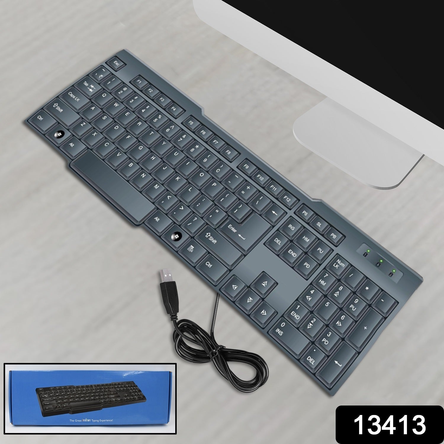 Ergonomic wired keyboard designed for comfortable use in office and home.
