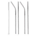 579 Set Of 4 Stainless Steel Straws  Brush (2 Straight Straws 2 Bent Straws 1 Brush)