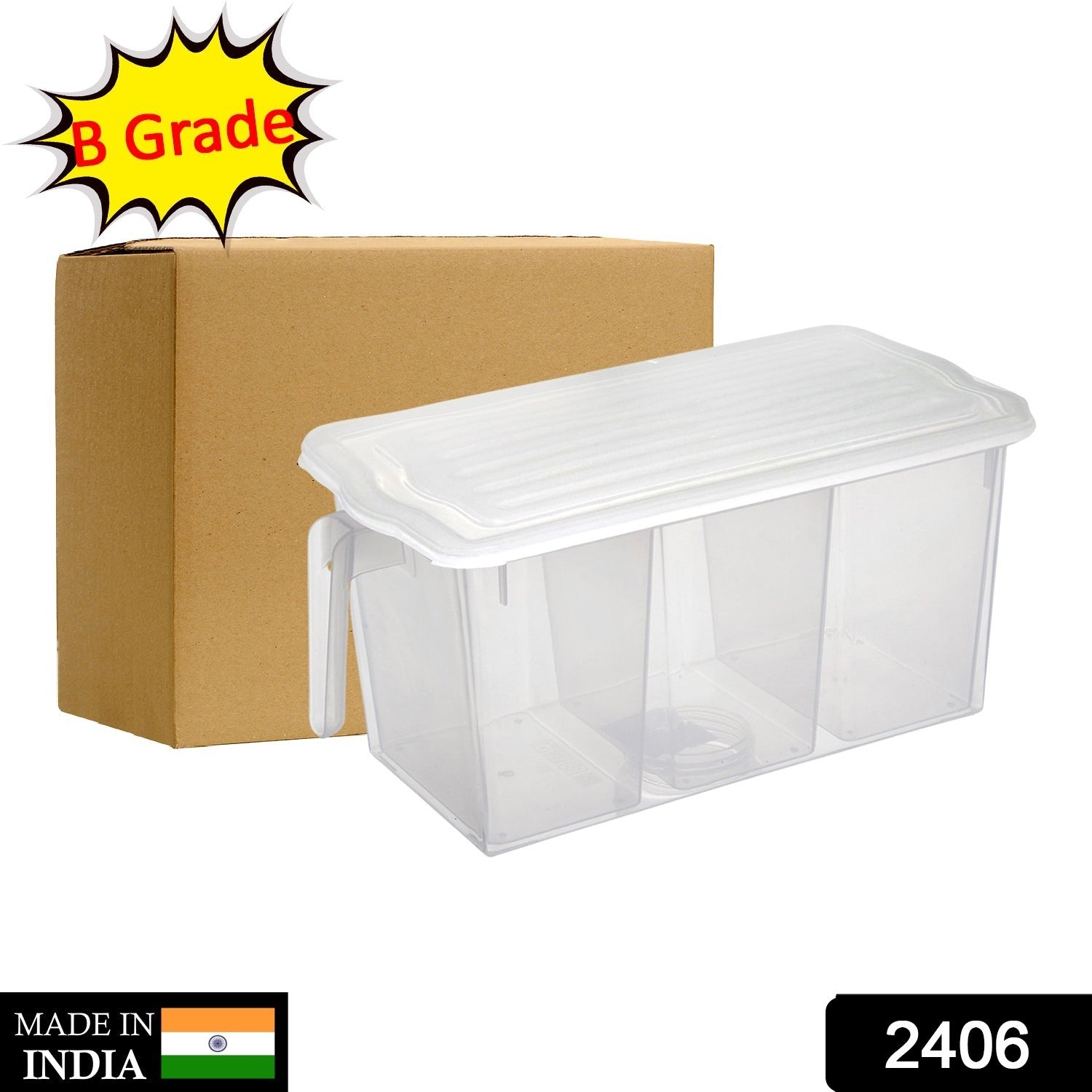 Fresh-keeping storage box separating fruits and vegetables in a fridge.
