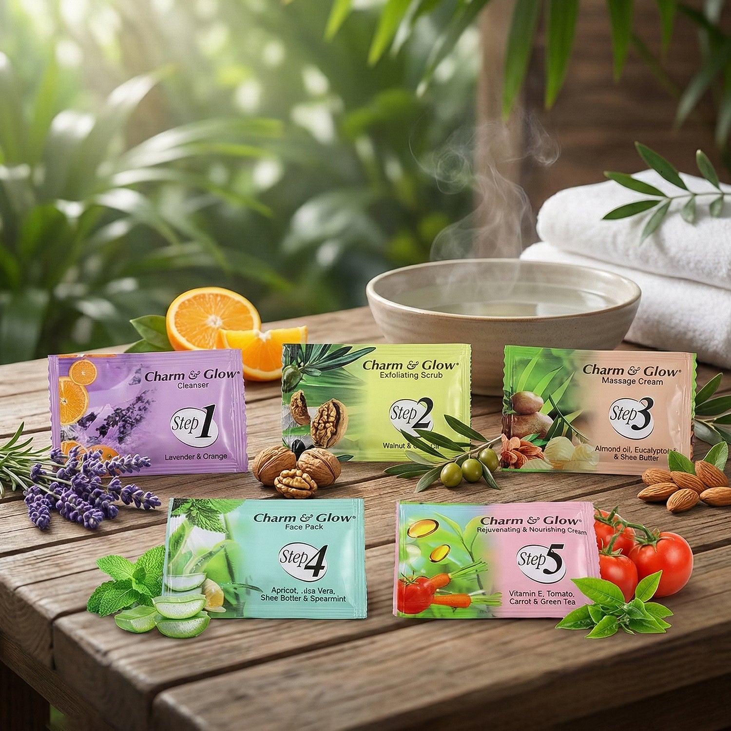 Glow enhancing herbal facial kit packaging with natural ingredients
